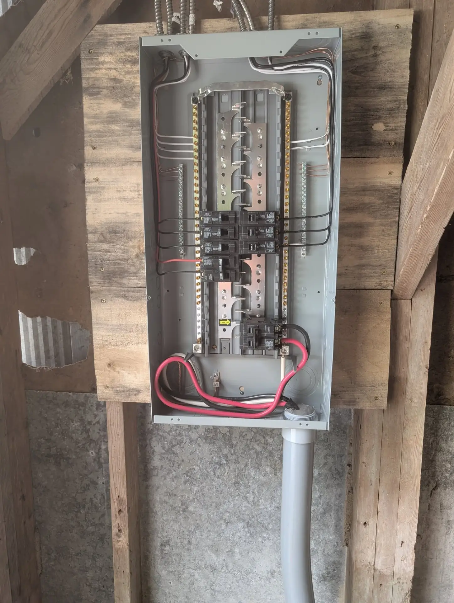New electrical panel installed in an outbuilding