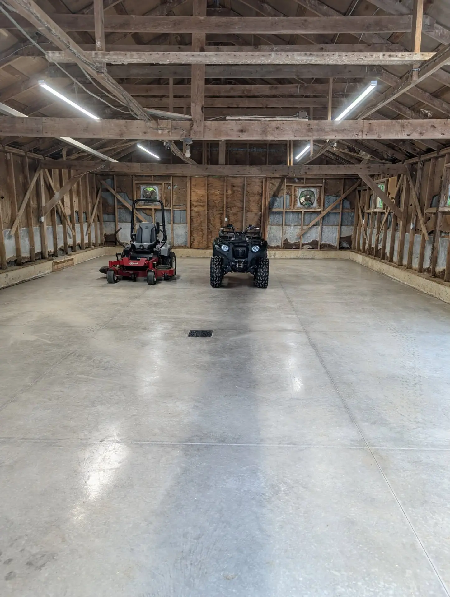 LED strip lighting installed in a barn interior
